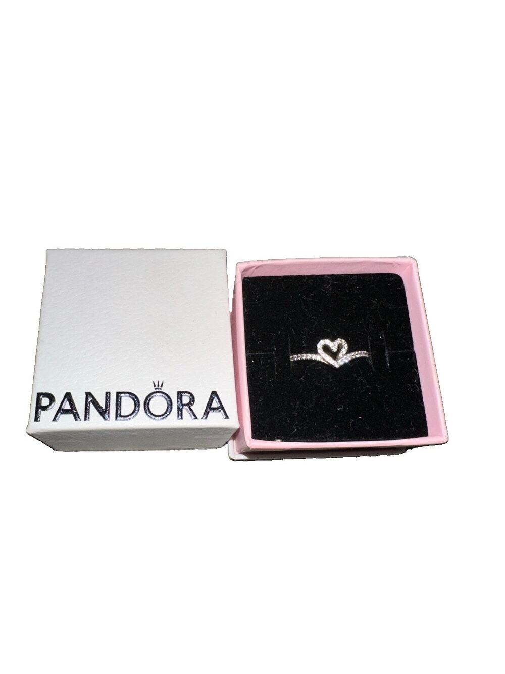 Authentic Pandora Silver Sparkling Wishbone Love Heart CZ Ring Size 54 7 Beauty